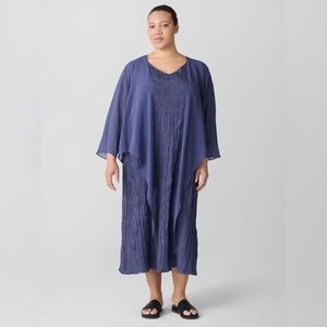 EILEEN FISHER Crushed Silk V-Neck Dress in Bluette